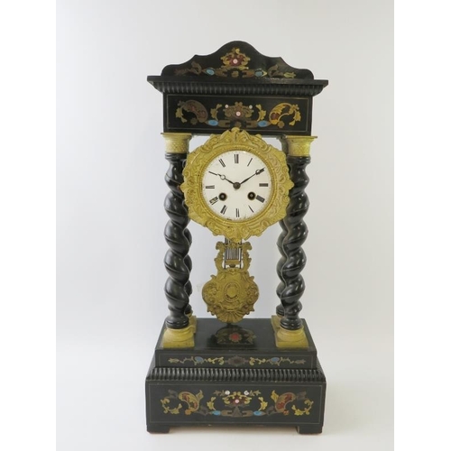 285 - A 19th century French Boule work mantel clock by Marti Et Cie with striking movement and barley twis... 