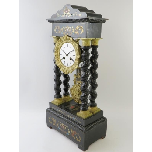 285 - A 19th century French Boule work mantel clock by Marti Et Cie with striking movement and barley twis... 