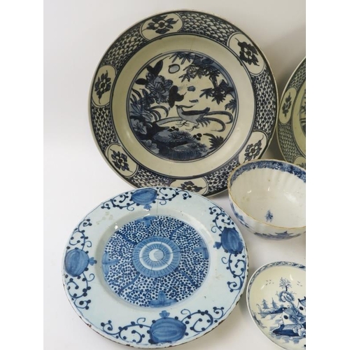 288 - Six various pieces of 19th and 19th century blue and white hand decorated ceramics including Chinese... 