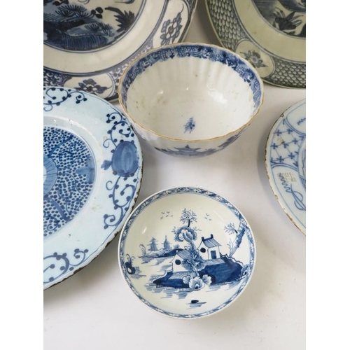 288 - Six various pieces of 19th and 19th century blue and white hand decorated ceramics including Chinese... 