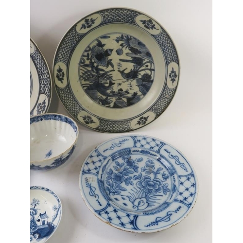 288 - Six various pieces of 19th and 19th century blue and white hand decorated ceramics including Chinese... 