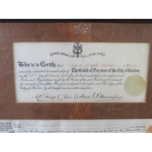 294 - City of London Grant from the Guild of Freemen of the City of London to Ernest Joseph Harris, 1946. ... 