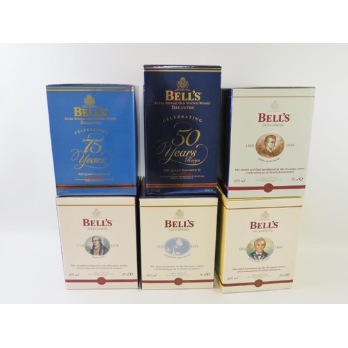 303 - Six commemorative Bell's Scotch Whisky ceramic decanters in original boxes to include Christmas 2001... 