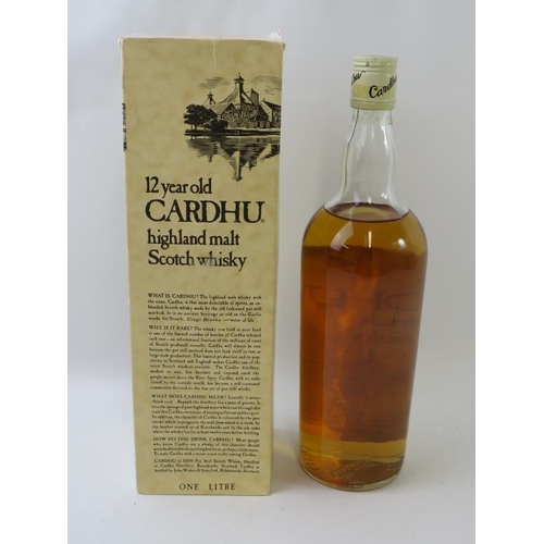 317 - A litre bottle of Cardhu 12 year old Highland malt Scotch whisky (33.8 US fl oz, 87 US proof), 1970s... 