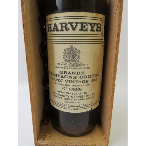 329 - A bottle of Frapin 1942 vintage Grande Champagne Cognac, Harveys labelling, landed 1964, bottled 197... 