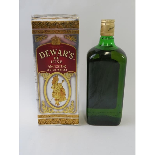 356 - One bottle of  Dewars De Luxe Ancestor Scotch whisky, 70 proof, 26 2/3 fl oz, 1970s bottling.