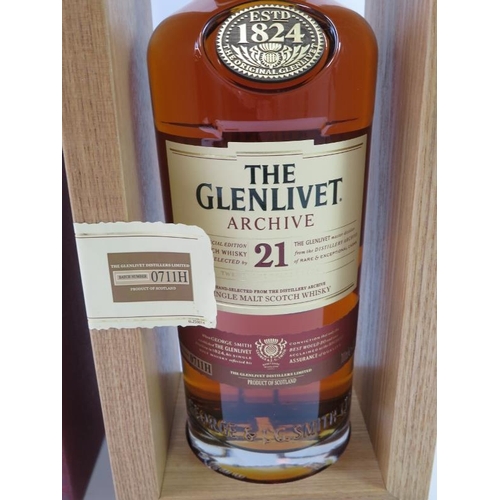 358 - One bottle of The Glenlivet Archive 21 Scotch whisky, George & L G Smith, 70cl, 43% vol, boxed.