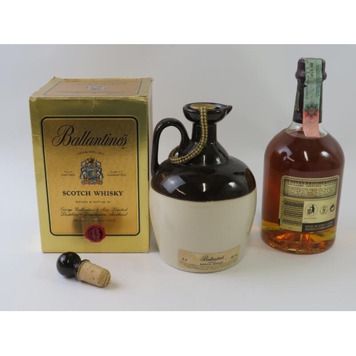 369 - 2 bottles: One stoneware flagon of Ballantine's Scotch whisky, 75cl, 40% vol 1980s bottling, boxed; ... 