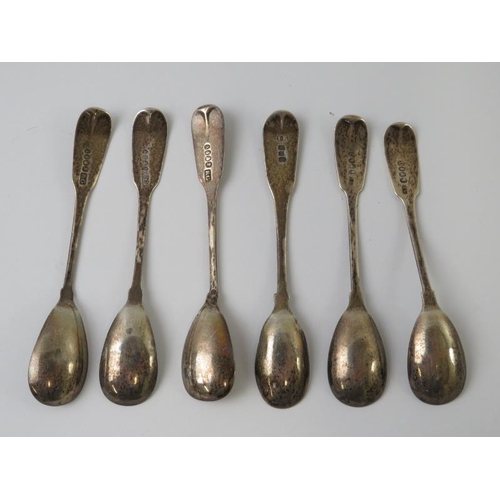 382 - Six George III Irish silver egg spoons engraved with wild boar family crest, all hallmarked for Dubl... 