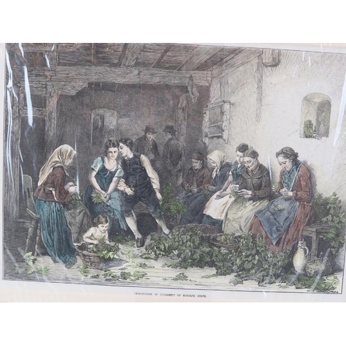 40 - A group of ten hand coloured engravings depicting hop picking related scenes, 19th century. Subject ... 