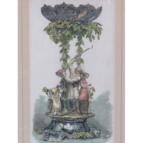 40 - A group of ten hand coloured engravings depicting hop picking related scenes, 19th century. Subject ... 