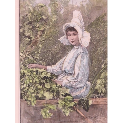 40 - A group of ten hand coloured engravings depicting hop picking related scenes, 19th century. Subject ... 