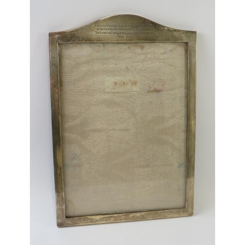 419 - An Art Deco silver presentation photo frame with engraved inscription dated May 1930. Hallmarked for... 