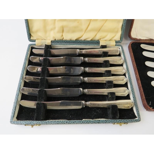 432 - Two boxed sets of six hallmarked silver handled butter knives. NOTE: One knife is a replacement.(2)