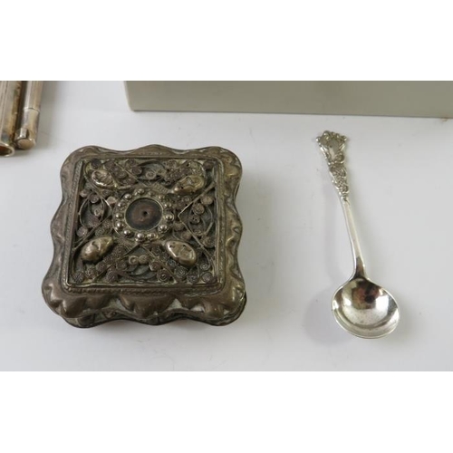 437 - A mixed lot of hallmarked silver collectables to include a silver mounted book mark, pair of Charles... 