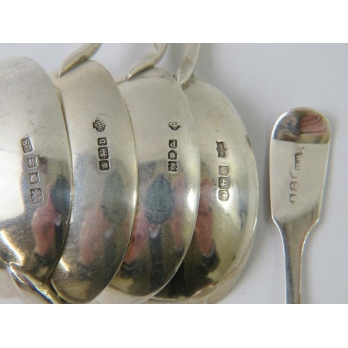 444 - Four matching silver seal top serving spoons, hallmarked for various dates and makers, 1910-1925, le... 