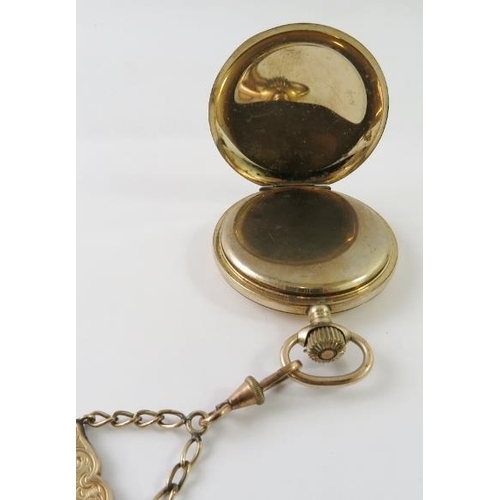 453 - A gold plated Junghans full hunter pocket watch with seconds count wheel, engine engraved case, seri... 