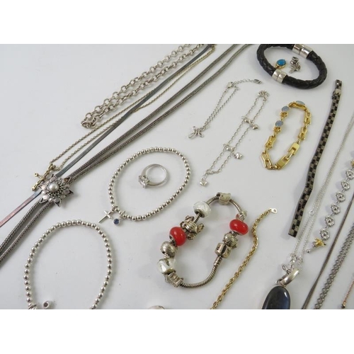 454 - Costume jewellery to comprise mostly necklaces and bracelets to include some silver items, a Pandora... 