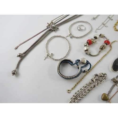 454 - Costume jewellery to comprise mostly necklaces and bracelets to include some silver items, a Pandora... 