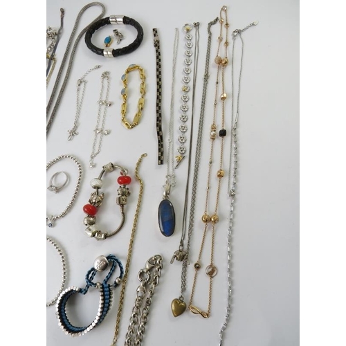 454 - Costume jewellery to comprise mostly necklaces and bracelets to include some silver items, a Pandora... 