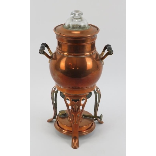 46 - An American antique copper coffee maker. With filter, lid and burner. Internally stamped ‘Landersm, ... 