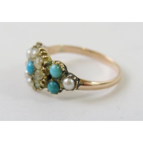 486 - A 19th century turquoise and split pearl yellow metal ring, testing as 9ct gold. Size L. Approx weig... 