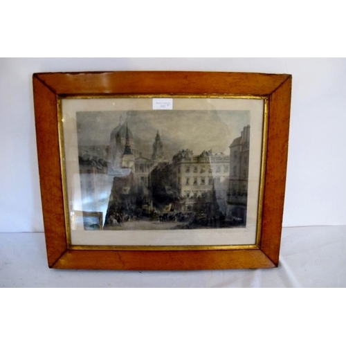 502 - Two 19th Cebtury maple framed coloured prints. The Lord Mayors Day, Wesminster Abbey and bridge and ... 