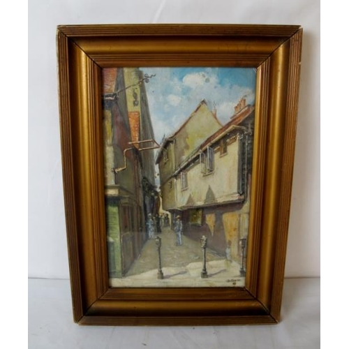 544 - A 19th Century framed oil on panel. Figures in a street. Signed J B Coene lower right.  31cm x 20cm
... 