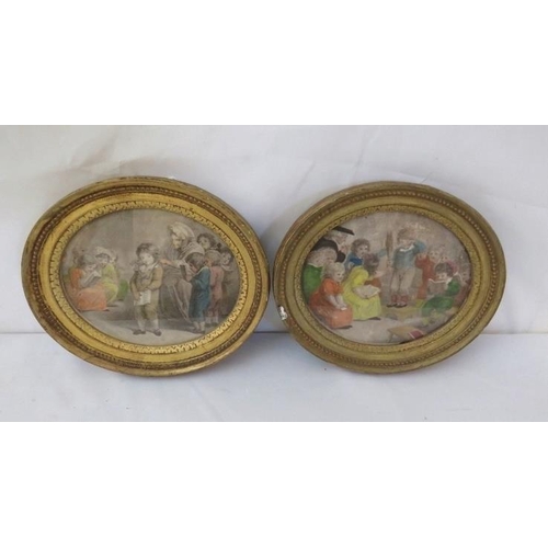 546 - Pair 19th Century oval framed hand coloured engravings, Children at School. 13cm x 16cm.
Condition r... 