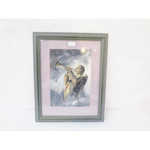 549 - Kay Whittaker. Framed and glazed watercolour. Study of Miles Davies Jazz Musician.  Signed lower rig... 