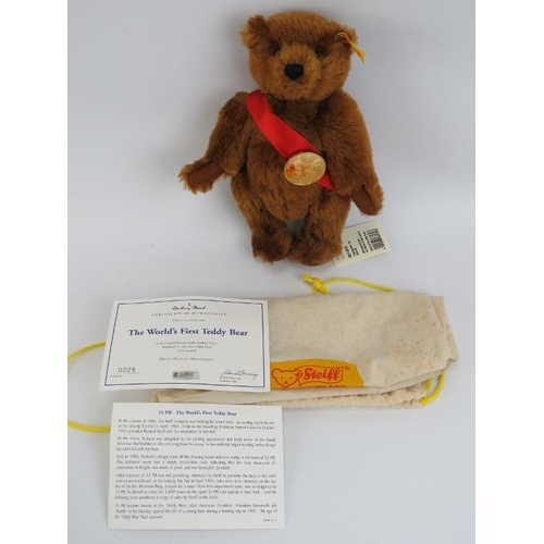 58 - A Steif Danbury Mint exclusive 55PB ’The World’s First Teddy Bear’. With buttoned yellow tag (661303... 