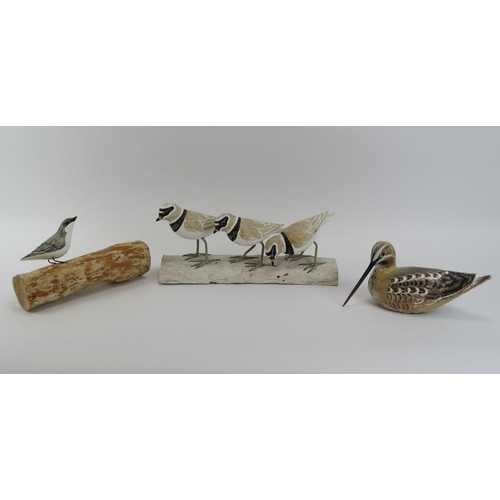 6 - A group of three carved and painted wood models of birds. Two with makers marks as illustrated. (3 i... 