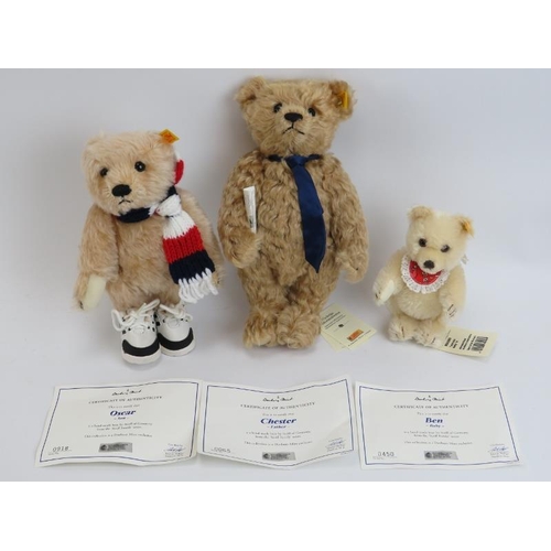 74 - A group of three Steiff Danbury Mint exclusive teddy bears. Buttoned yellow tags (654541 / 654565 / ... 