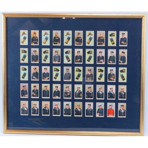 81 - A framed set of Will’s ‘Naval Dress & Badges’ cigarette cards. Mounted, framed and glazed to the fro... 