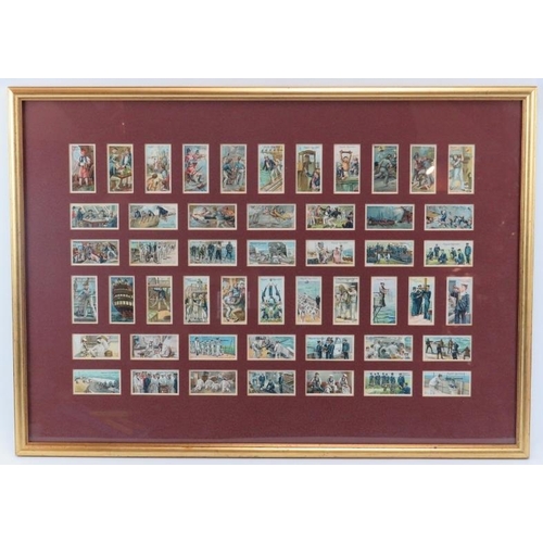 82 - A framed set of John Player & Sons ‘Man of War in 1805 and 1905’ cigarette cards. Mounted, framed an... 