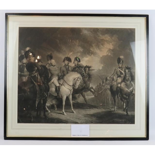 89 - An 1799 stipple engraving of George III on horseback in a battlefield setting, published 1st Februar... 