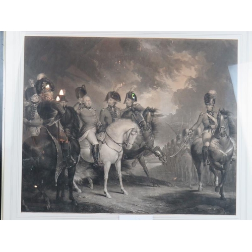 89 - An 1799 stipple engraving of George III on horseback in a battlefield setting, published 1st Februar... 