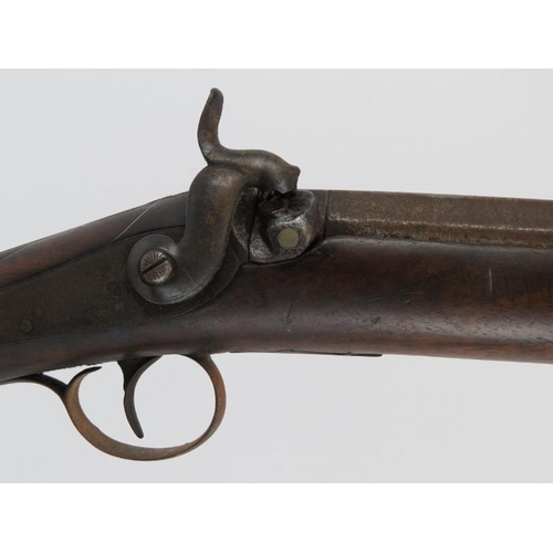 92 - A single barrel muzzle loading percussion cap shotgun, 19th century. 123.3 cm length. 
Condition rep... 