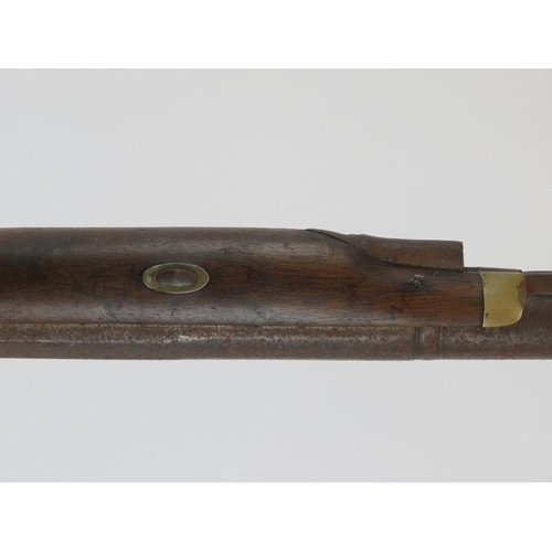 92 - A single barrel muzzle loading percussion cap shotgun, 19th century. 123.3 cm length. 
Condition rep... 