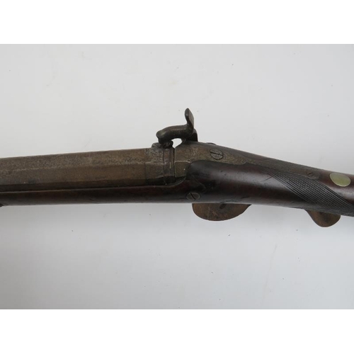 92 - A single barrel muzzle loading percussion cap shotgun, 19th century. 123.3 cm length. 
Condition rep... 