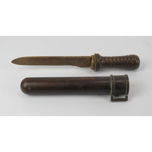 94 - A European bronze divers knife and cylindrical scabbard, probably German, early/mid 20th century.
Co... 