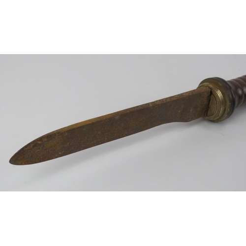 94 - A European bronze divers knife and cylindrical scabbard, probably German, early/mid 20th century.
Co... 