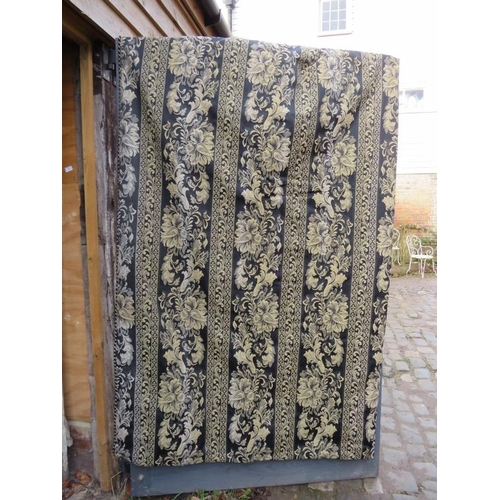 707 - A pair of good quality full length lined drapes, in tapestry material with acanthus pattern and blac... 