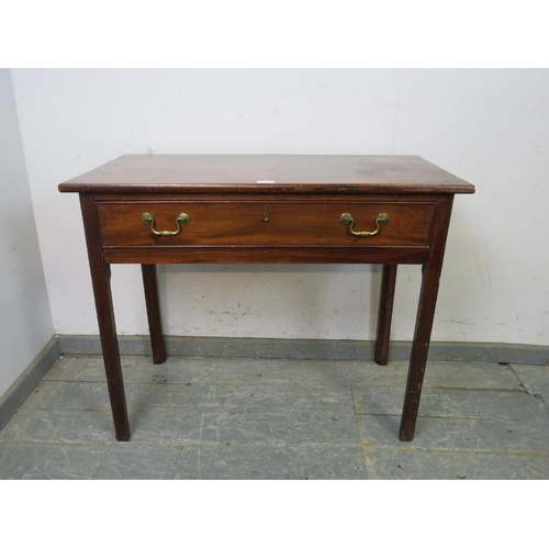 709 - A Georgian mahogany hall table, housing one long cock-beaded drawer with brass swan-neck handles, on... 