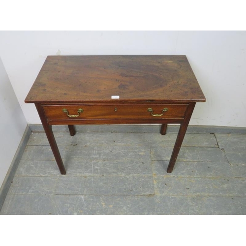 709 - A Georgian mahogany hall table, housing one long cock-beaded drawer with brass swan-neck handles, on... 