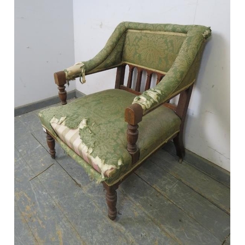 764 - A 19th century country house open-sided armchair, the arcaded back and frame strung with satinwood, ... 