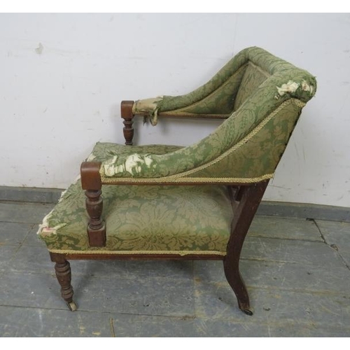 764 - A 19th century country house open-sided armchair, the arcaded back and frame strung with satinwood, ... 