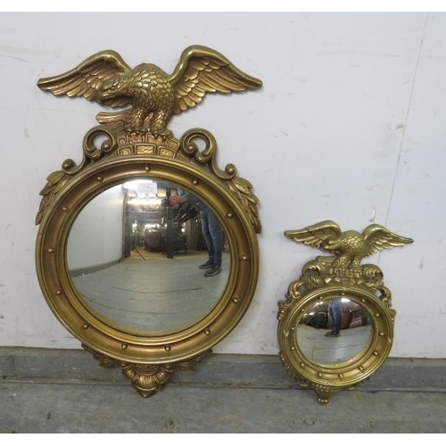 778 - Two graduated vintage convex mirrors in the Regency taste by Styroco, USA, within gilt frames surmou... 