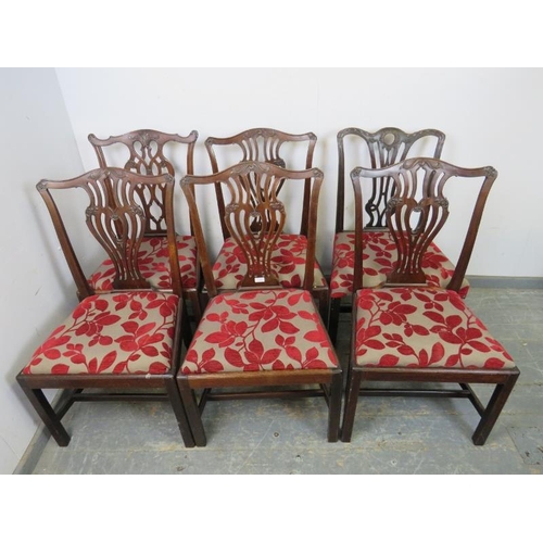 790 - A matched set of six Georgian mahogany dining chairs in the Chippendale taste, the well carved and p... 