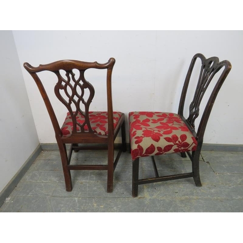 790 - A matched set of six Georgian mahogany dining chairs in the Chippendale taste, the well carved and p... 